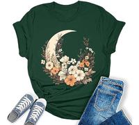 Camiseta de verano para mujer, informal, estampada, manga corta, cuello redondo, color negro, Verde militar., XXL
