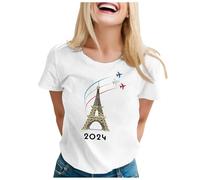 Camiseta de verano para mujer, manga corta, cuello redondo, estampado superior, informal, ropa de luto para mujer, Blanco, S
