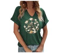 Camiseta de verano para mujer, manga corta, estampada, informal, con botones, cuello redondo, blusas de trabajo, ropa de luto, E, XL