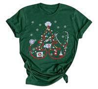 Camiseta de verano para mujer, manga corta, informal, cuello redondo, camiseta ligera y cómoda para mujer, parte superior plateada, Verde oscuro., L