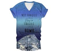 Camiseta de verano para mujer, para salir, no frágil como una flor, frágil como una bomba, casual, ajuste holgado, cuello en V, camiseta de manga corta de verano a la moda, azul, S