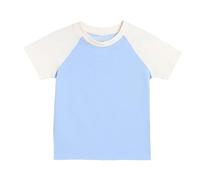 Camiseta de verano para niños, estilo bloque de color, camiseta de manga corta, suave y cómoda, blusa de algodón para niños y niñas, sudaderas casuales para la escuela, azul celeste, 12-13 años