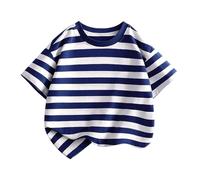 Camiseta de verano para niños, manga corta, cuello alto, a rayas, informal, para salir, para niña o niña, color rojo, marine, 11-12 Años