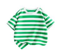Camiseta de verano para niños, manga corta, cuello alto, a rayas, informal, para salir, para niña o niña, color rojo, verde, 11-12 Años