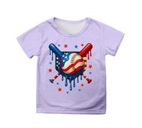 Camiseta de verano unisex patriótica informal, camiseta de manga corta americana vintage, parte superior con bandera de Estados Unidos y efecto goteo para el Día Nacional, Styleg06purple, 3-4 años