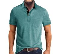 Camiseta de yoga para hombre, estilo informal, de manga corta, con solapa, color liso, para primavera, absorbe el sudor, verde menta, L
