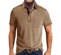 Camiseta de yoga para hombre, para primavera y verano, informal, de manga corta, cuello de solapa, estilo camisa, camiseta de entrenamiento grande y alta, caqui, L