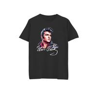Camiseta dedicada a Elvis Presley El Rey del Rock And Roll con Retrato y Firma, Negro , L