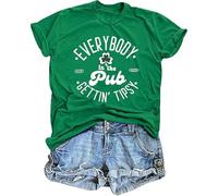 Camiseta del Día de San Patricio Everybody in The Pub Gettin'Tipsy Lucky Irish Shamrock Camisa para mujer, divertidas camisas de manga corta para el día de San Patricio, regalos irlandeses para fiesta