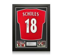 Camiseta del Manchester United 1998-00 firmada por Paul Scholes. Enmarcada.