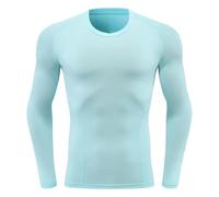 Camiseta Deporte Hombre,Cuello Redondo Camiseta Manga Larga Hombre Slim Fit Elástica Camisetas de Muscular Gimnasio Entrenamiento Color Sólido Cómoda Sport tee Pullover Tops S-3XL