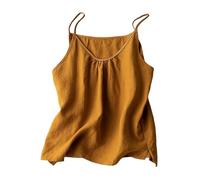 Camiseta Deporte Mujer Tirantes - Nuevo Chaleco de Tirantes de Lino Puro de Verano para Mujer de Color Liso en el Exterior para Llevar con Estilo literario y Retro Fino y Suelto (Yellow XXXL/5)