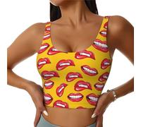 Camiseta deportiva básica para mujer, sonriendo y mordiendo sus labios rojos, brasier deportivo para mujer, espalda cruzada, sin mangas, brasier deportivo en U, Negro, XXL