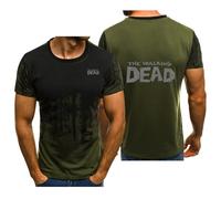 Camiseta Deportiva con Degradado para Hombre de The Walking Dead, de Secado rápido, cómoda y Moderna, para Exteriores, para Verano y otoño, de Media Manga.,E-x_l