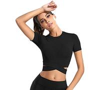 Camiseta Deportiva Corta de Manga Larga para Mujer Camisas Sin Costuras con Orificio para el Pulgar Yoga Crop Top de Running para Correr Fitness