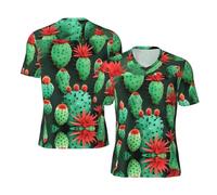 Camiseta deportiva de manga corta con cuello en V para hombre, diseño de cactus, Negro, XXL