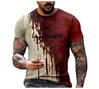 Camiseta deportiva de manga corta para hombre, Halloween, con letras manchadas de sangre, cuello redondo, camiseta de manga corta, camiseta informal y cómoda, Blanco, M