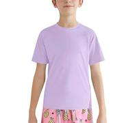 Camiseta deportiva de manga corta para niños y niñas, de secado rápido, color liso, para natación, playa, correr, entrenamiento, gimnasio, camiseta deportiva, Morado (, 13-14 años