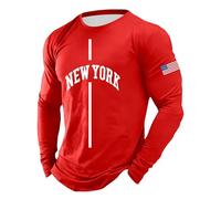 Camiseta deportiva de manga larga para hombre con estampado de Nueva York y bandera de Estados Unidos, camiseta atlética de fitness para entrenamiento y tiempo libre | Parte superior ajustada para