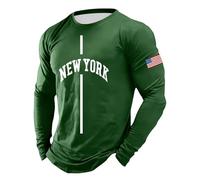 Camiseta deportiva de manga larga para hombre con estampado de Nueva York y bandera de Estados Unidos, camiseta atlética de fitness para entrenamiento y tiempo libre | Parte superior ajustada para