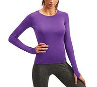 Camiseta Deportiva de Manga Larga Térmica para Mujer Secado Rápido Yoga Top Camiseta Running para Correr Fitness Morado S