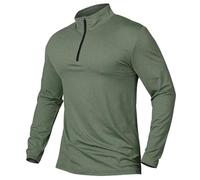 Camiseta deportiva deportiva para hombre, manga larga, con cremallera de un cuarto, para correr, para exteriores, camiseta clásica, Ejercito Verde, XXL