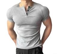 Camiseta Deportiva Hombre Manga Corta Secado para rápido Camiseta(Light Gray L)
