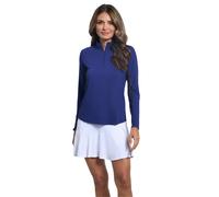 Camiseta deportiva IBKUL con protecci n solar UPF 50+ Icefil Cooling Tech, manga larga, cuello alto y malla bajo el brazo, color azul marino liso