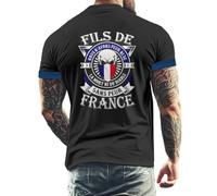 Camiseta deportiva informal y cómoda de manga corta para hombre para el Día Nacional Europeo y Francés con estampado en la parte posterior, Negro , 3XL