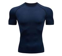 Camiseta deportiva para hombre, camiseta de compresión, camiseta funcional, manga corta, camiseta deportiva, de secado rápido, transpirable, degradado de color, camiseta de correr, azul oscuro, L