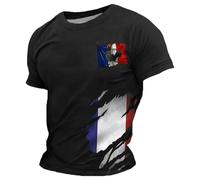 Camiseta deportiva para hombre con diseño de banderas de Europa, cómoda para la calle al aire libre, tiempo libre, transpirable, camiseta de manga corta, Negro , 3XL