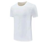 Camiseta deportiva para hombre de manga corta, cuello redondo, técnica de secado rápido, sudoración para senderismo, correr, fitness, alta cómoda ropa al aire libre, blanco, M