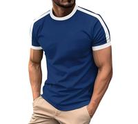 Camiseta deportiva para hombre, manga corta, corte regular, cuello redondo, camiseta de verano, ligera, de secado rápido, transpirable, manga corta, cómoda, camiseta de ocio bicolor, marine, M