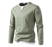 Camiseta deportiva para hombre, manga larga para hombre, cuello en V, doble informal, clásico, cómodo, holgado, elegante, de todos los días, de alto temperamento, pasamanos, otoño sudaderas