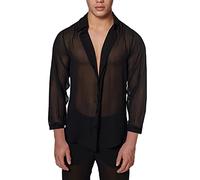 Camiseta deportiva para hombre, transparente, sin mangas, ajustada, de malla, sexy, para fiestas, clubwear, 01#negro, S