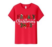 Camiseta deportiva para mujer 2023 Familia Navidad Camiseta para mujer con estampado alfanumérico, cuello redondo, manga corta, vestido sin vientre, rojo, 3XL