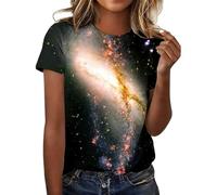 Camiseta deportiva para mujer, camiseta con estampado de galaxia de manga corta Raglan y cuello redondo, un top casual ideal diario., Luz verde, XXL