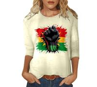 Camiseta deportiva para mujer, camiseta negra para mujer, blusa de celebración africana,camiseta de manga 3/4, cuello redondo, beige, S