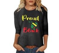 Camiseta deportiva para mujer, camiseta negra para mujer, blusa de celebración africana,camiseta de manga 3/4, cuello redondo, Le Noir, S