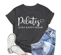 Camiseta deportiva para mujer con texto en inglés "Pilates is My Happy Hour", camiseta deportiva de manga corta para fitness y tiempo libre, Style_d01 Negro, L