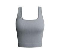 Camiseta deportiva para mujer, fitness, sin tirantes para mujer, deporte, ajustada, top fino, tirantes para yoga, top informal, correr, top de color liso, sin mangas, gris, L