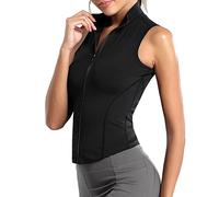 Camiseta deportiva para mujer Generisch - Chaleco sin mangas de ajuste delgado con cremallera, camiseta deportiva para el gimnasio, con cuello alto, camiseta deportiva de manga corta, prenda elástica