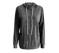 Camiseta deportiva para mujer, holgada, tallas grandes, con capucha, manga larga, ligera, informal, sudadera con capucha, con bolsillos, camiseta larga monocromática, gris oscuro, S