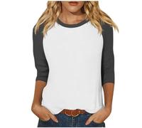 Camiseta deportiva para mujer, manga 3/4, bloque de color, patchwork, manga larga, informal, cuello redondo, camiseta holgada, manga raglán, tallas grandes, camiseta de algodón, camiseta ligera de