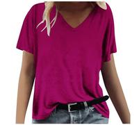 Camiseta deportiva para mujer, monocolor, informal, cuello de pico, camiseta holgada, manga corta, blusa ligera, algodón, camiseta de verano, camiseta fina, camiseta básica, cómoda, camiseta de