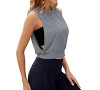 Camiseta deportiva para mujer, sin mangas, para mujer, fitness, sin mangas, de color puro, sin mangas, para ocio, al aire libre, parte superior, transpirable, sin mangas, suelta, tops chic, gris, XXL