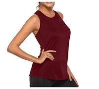 Camiseta deportiva para mujer, transpirable, camiseta sin mangas, sin mangas, para correr, fitness, top plisado, camiseta holgada, sin manga, camiseta de running superior, refresca, Vino, XXL