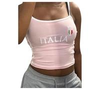Camiseta deportiva sin mangas con tirantes para mujer, moderna, para correr, sin mangas, para entrenamiento, verano, básica, gimnasio, camiseta sin mangas con estampado de letras Italia, tirantes