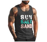 Camiseta deportiva sin mangas para hombre, con diseño gráfico de sol, sal y arena, para entrenamiento, playa, gimnasio, correr, camiseta sin mangas, atlética, básica, informal, para hombre, gris, XL