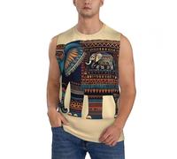 Camiseta deportiva sin mangas para hombre, con estampado de elefante, azteca, para gimnasio, para correr, Negro, XX-Large
